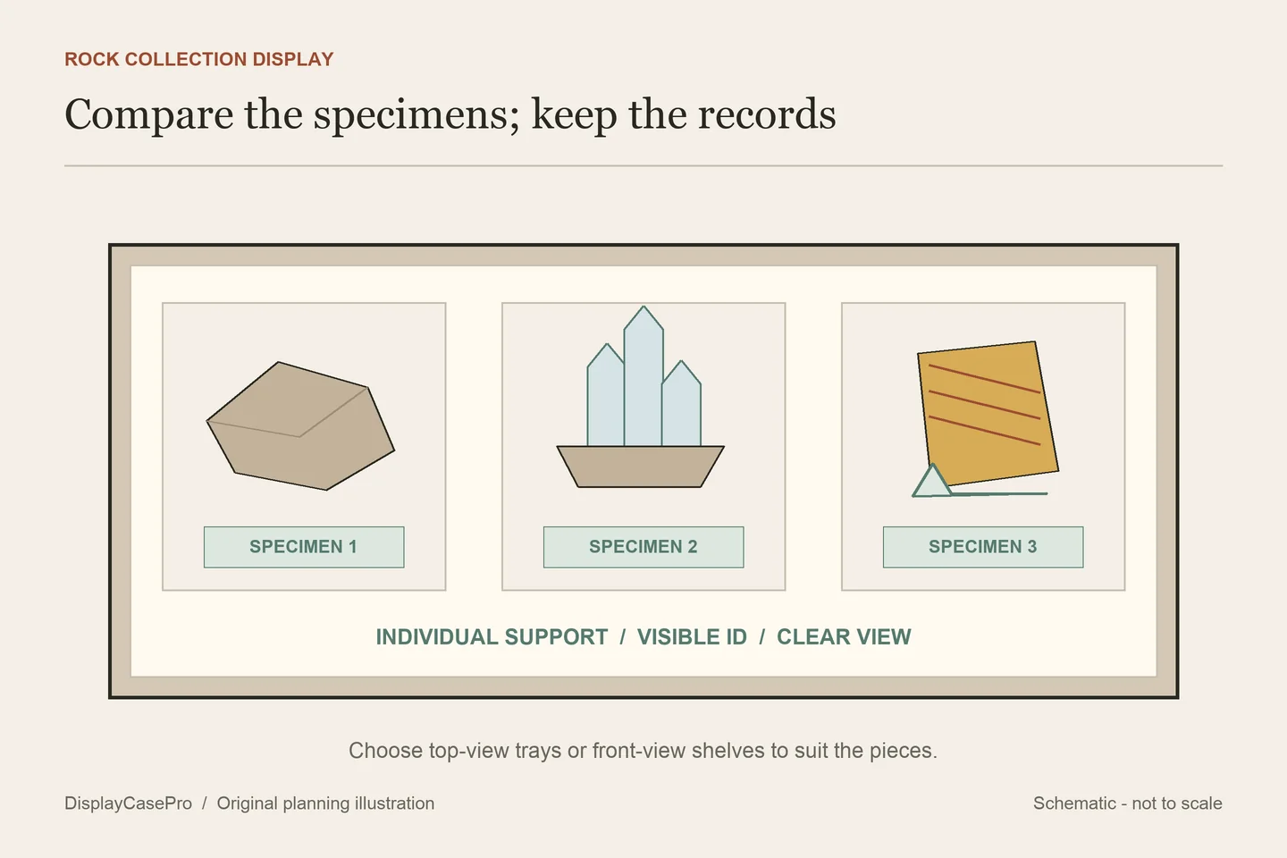 Rock Display Case Ideas with Labels and Specimen Supports