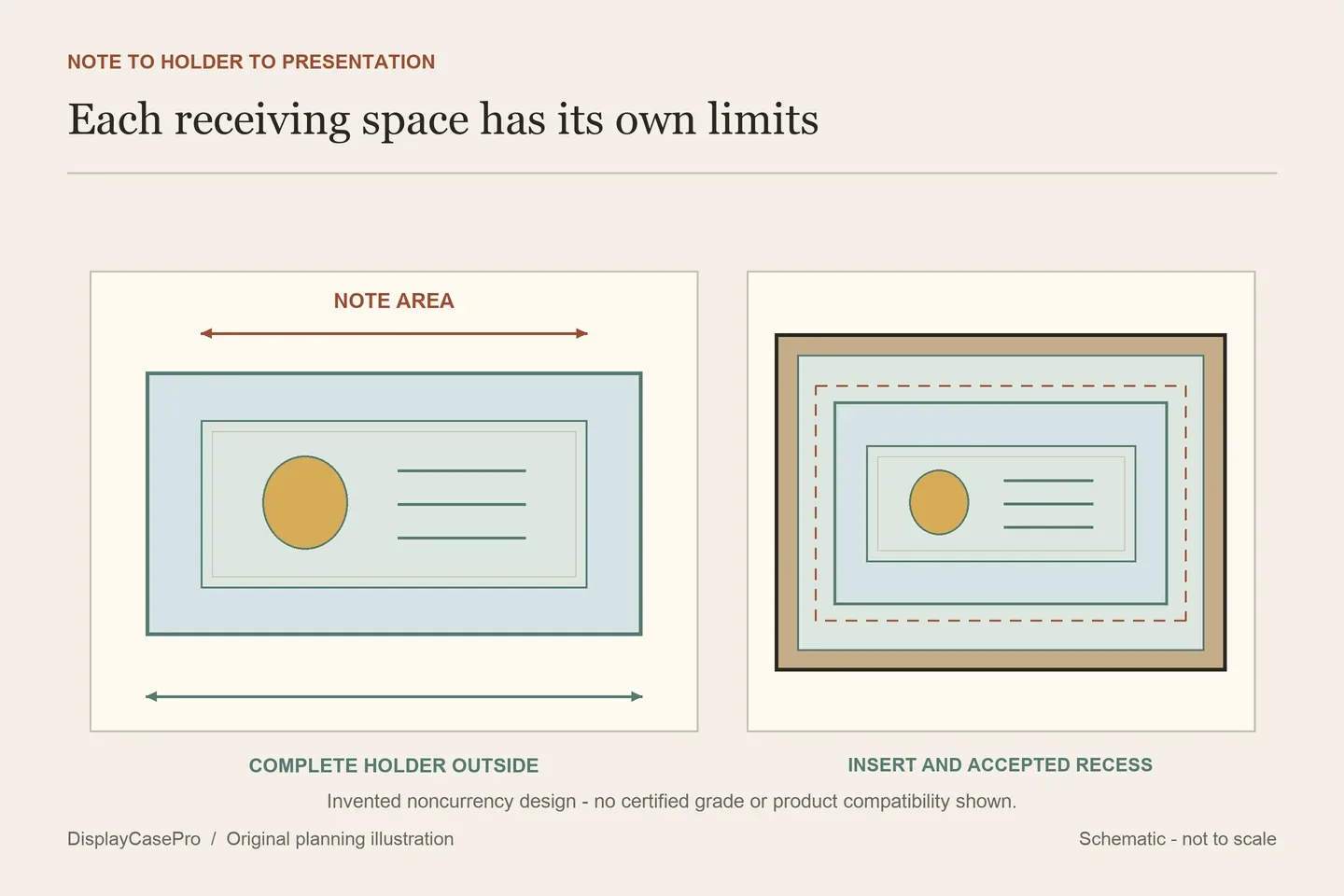 Original abstract note diagram separating the paper area, complete retail holder and a presentation insert around the whole holder