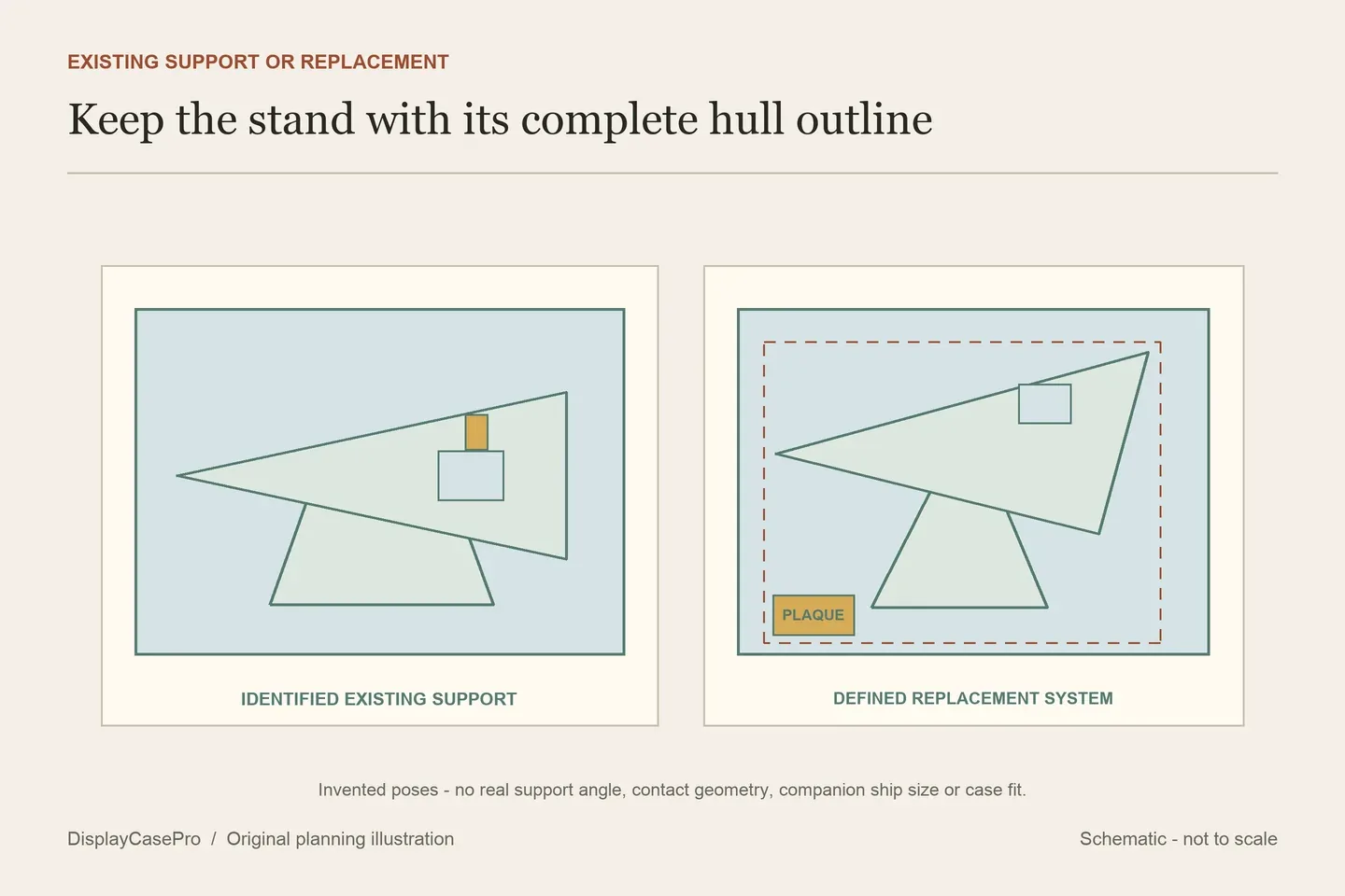 Original generic starship diagram separating existing support, replacement flight support, hull projections and companion display positions