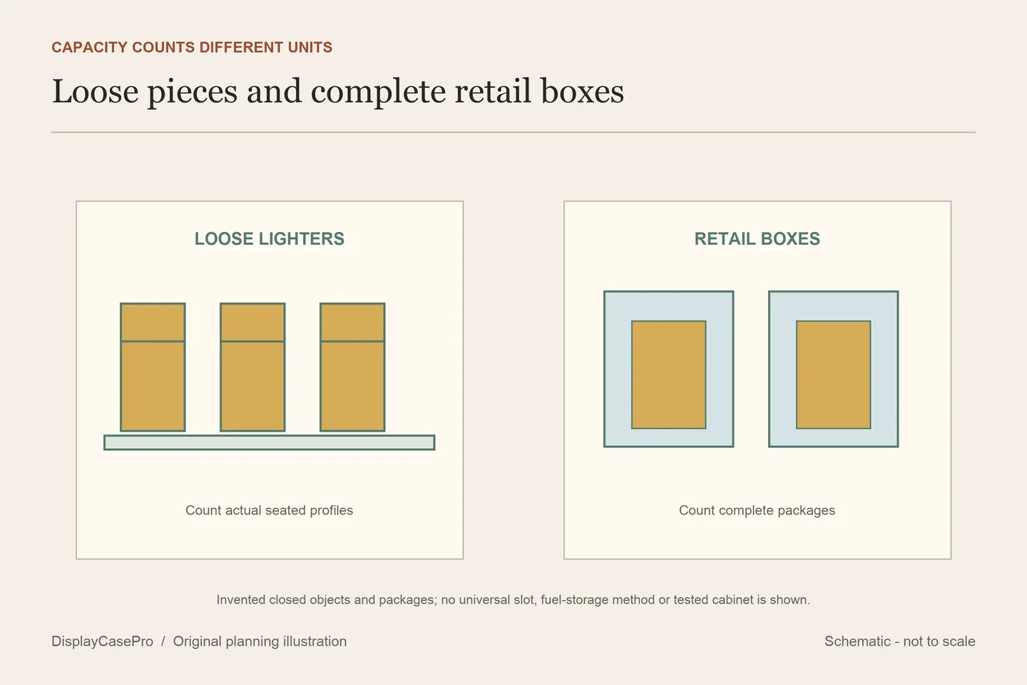 Original capacity diagram contrasting individually seated closed lighters with complete retail boxes