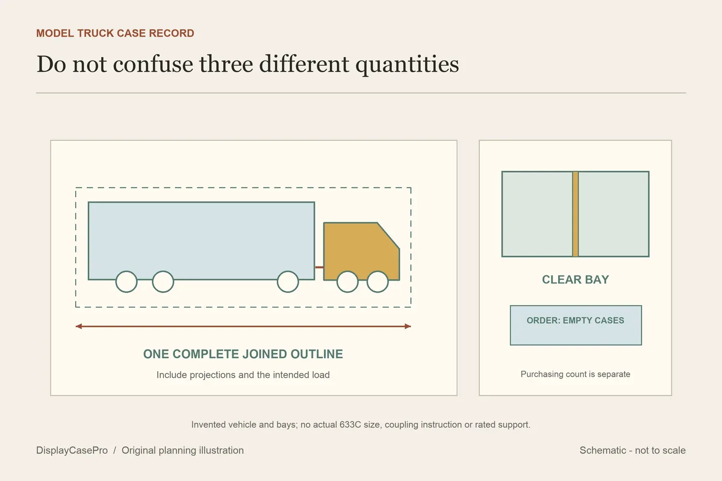 Original diagram showing a joined tractor and trailer inside one outline, a separate divided bay and a carton quantity record
